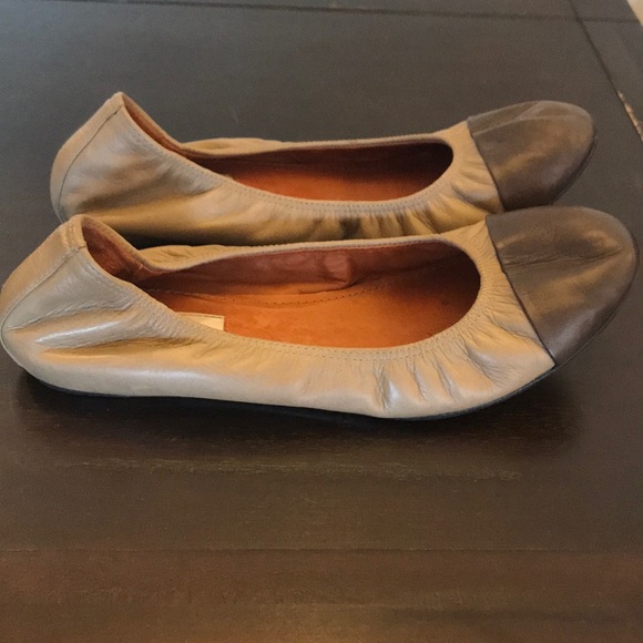 Lanvin Cap Toe Chocolate and Grey Ballerina Flats - Picture 3 of 8